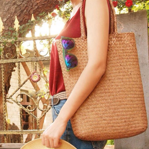 Large Woven Straw Tote Bag Shopping Handbag - Picture 8 of 8